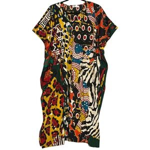 Lapogee Womens Dress OS Colorful Mixed Abstract Maxi House Kaftan Loungewear